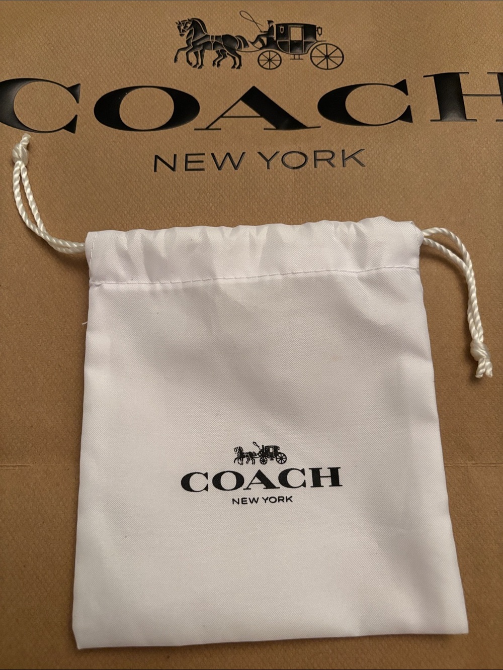 Coach White Drawstring Pouch Set with Black Logo - Picture 6 of 7